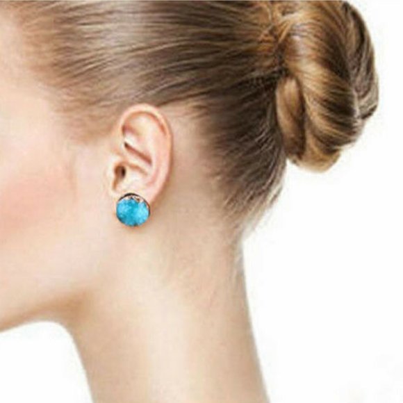 NWOT Light Blue Gold Plated Druzy Studs - Picture 2 of 8